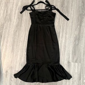 Lulus black satin midi-length dress. NWT.